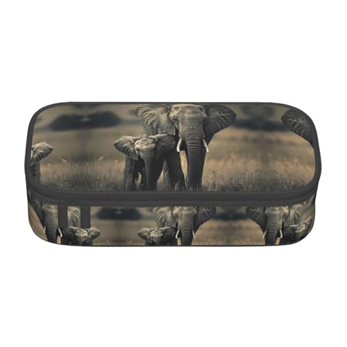 GFXEDSAH Federmäppchen, Motiv: Alter Elefant und junger Elefant, Federmäppchen, Organizer, Oxford-Stoff, Mehrzweck-Federmäppchen, Schwarz , Einheitsgröße, Schlüsseletui von GFXEDSAH