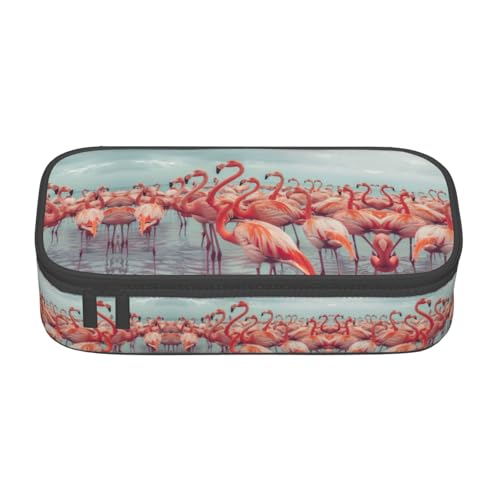 GFXEDSAH Federmäppchen, Motiv: rote Flamingos am Strand, Federmäppchen, Organizer, Oxford-Stoff, Mehrzweck-Federmäppchen, Schwarz , Einheitsgröße, Schlüsseletui von GFXEDSAH