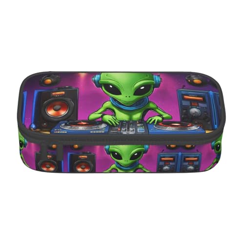 GFXEDSAH Federmäppchen mit Alien-Druck, Federmäppchen, Organizer, Oxford-Stoff, Mehrzweck-Federmäppchen, Grün, Schwarz , Einheitsgröße, Schlüsseletui von GFXEDSAH