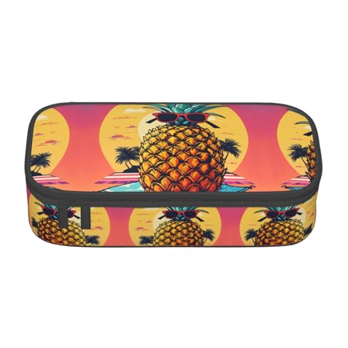 GFXEDSAH Federmäppchen mit Ananas-Frucht-Sonnenbrille, Sand-Strand-Druck, Federmäppchen, Organizer, Oxford-Stoff, Mehrzweck-Federmäppchen, Schwarz , Einheitsgröße, Schlüsseletui von GFXEDSAH