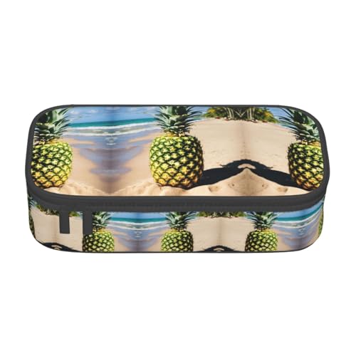 GFXEDSAH Federmäppchen mit Ananas-Motiv am Strand, Federmäppchen, Organizer, Oxford-Stoff, Mehrzweck-Federmäppchen, Schwarz , Einheitsgröße, Schlüsseletui von GFXEDSAH