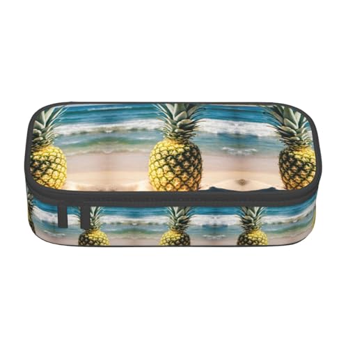 GFXEDSAH Federmäppchen mit Ananas-Motiv am Strand, Federmäppchen, Organizer, Oxford-Stoff, Mehrzweck-Federmäppchen, Schwarz , Einheitsgröße, Schlüsseletui von GFXEDSAH
