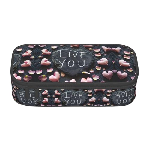 GFXEDSAH Federmäppchen mit Aufschrift "I Love You" mit Herzen, Federmäppchen, Organizer, Oxford-Stoff, Mehrzweck-Federmäppchen, Schwarz , Einheitsgröße, Schlüsseletui von GFXEDSAH