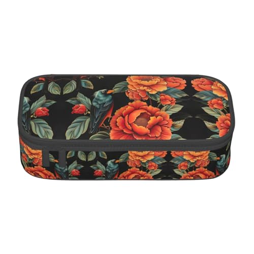 GFXEDSAH Federmäppchen mit Blumen- und Vogel-Aufdruck, Federmäppchen, Organizer, Oxford-Stoff, Mehrzweck-Federmäppchen, Schwarz , Einheitsgröße, Schlüsseletui von GFXEDSAH