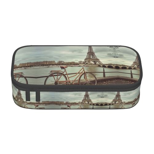 GFXEDSAH Federmäppchen mit Eiffelturm-Fahrrad-Druck, Federmäppchen, Organizer, Oxford-Stoff, Mehrzweck-Federmäppchen, Schwarz , Einheitsgröße, Schlüsseletui von GFXEDSAH