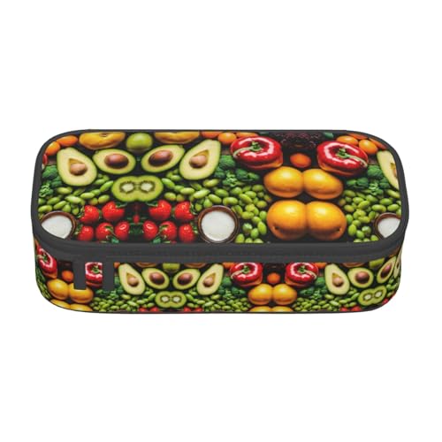 GFXEDSAH Federmäppchen mit Gemüse- und Obstdruck, Federmäppchen, Organizer, Oxford-Stoff, Mehrzweck-Federmäppchen, Schwarz , Einheitsgröße, Schlüsseletui von GFXEDSAH