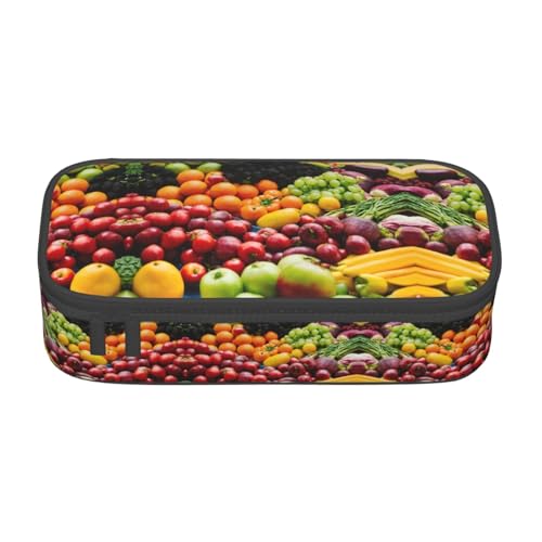 GFXEDSAH Federmäppchen mit Gemüse- und Obstdruck, Federmäppchen, Organizer, Oxford-Stoff, Mehrzweck-Federmäppchen, Schwarz , Einheitsgröße, Schlüsseletui von GFXEDSAH