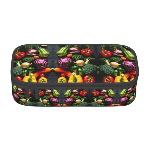 GFXEDSAH Federmäppchen mit Gemüse- und Obstdruck, Federmäppchen, Organizer, Oxford-Stoff, Mehrzweck-Federmäppchen, Schwarz , Einheitsgröße, Schlüsseletui von GFXEDSAH