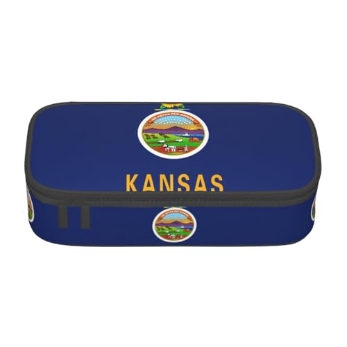 GFXEDSAH Federmäppchen mit Kansas-Staatsflaggen-Druck, Federmäppchen, Organizer, Oxford-Stoff, Mehrzweck-Federmäppchen, Schwarz , Einheitsgröße, Schlüsseletui von GFXEDSAH