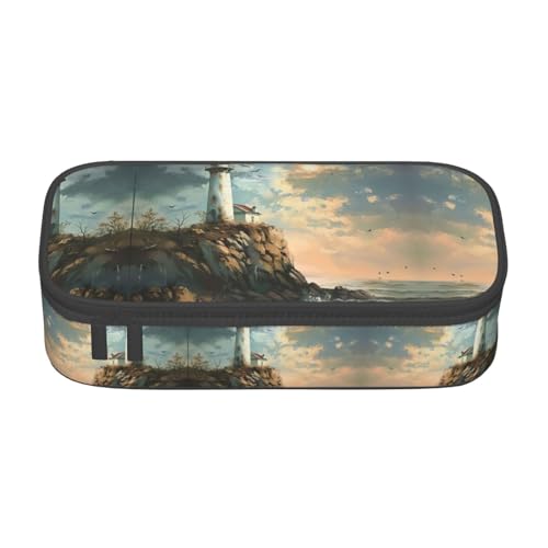 GFXEDSAH Federmäppchen mit Leuchtturm-Hintergrund, Federmäppchen, Organizer, Oxford-Stoff, Mehrzweck-Federmäppchen, Schwarz , Einheitsgröße, Schlüsseletui von GFXEDSAH