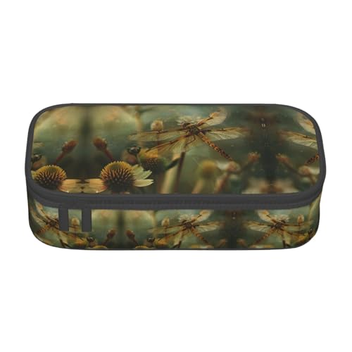 GFXEDSAH Federmäppchen mit Libellen- und Blumendruck, Federmäppchen, Organizer, Oxford-Stoff, Mehrzweck-Federmäppchen, Schwarz , Einheitsgröße, Schlüsseletui von GFXEDSAH