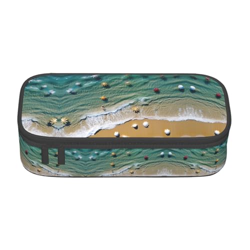 GFXEDSAH Federmäppchen mit Muschellandschaft am Strand, stilvoll, funktional, klein, aber geräumig, ideal für Reisen oder den täglichen Gebrauch, Schwarz , Einheitsgröße, Kosmetiktasche von GFXEDSAH