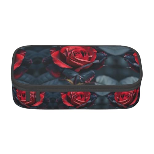 GFXEDSAH Federmäppchen mit Rosen-Aufdruck, Federmäppchen, Organizer, Oxford-Stoff, Mehrzweck-Federmäppchen, Rot und Schwarz, Schwarz , Einheitsgröße, Schlüsseletui von GFXEDSAH