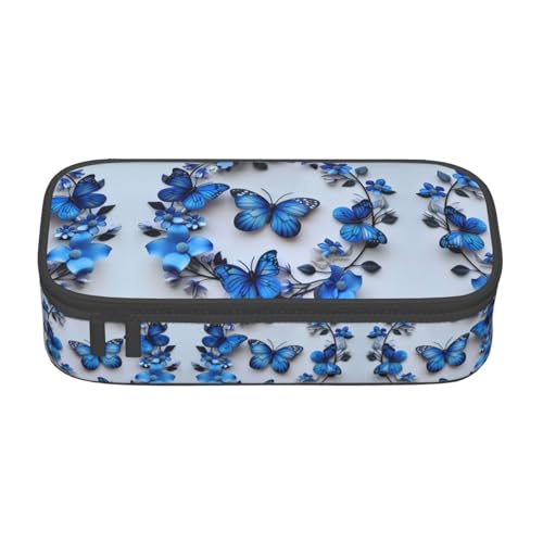 GFXEDSAH Federmäppchen mit blauem Schmetterlings-Aufdruck, Federmäppchen, Organizer, Oxford-Stoff, Mehrzweck-Federmäppchen, Schwarz , Einheitsgröße, Schlüsseletui von GFXEDSAH