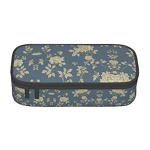 GFXEDSAH Federmäppchen mit blauem und gelbem Blumendruck, Federmäppchen, Organizer, Oxford-Stoff, Mehrzweck-Federmäppchen, Schwarz , Einheitsgröße, Schlüsseletui von GFXEDSAH