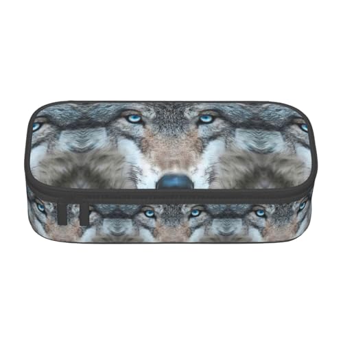 GFXEDSAH Federmäppchen mit blauen Augen, Wolfsdruck, Federmäppchen, Organizer, Oxford-Stoff, Mehrzweck-Federmäppchen, Schwarz , Einheitsgröße, Schlüsseletui von GFXEDSAH