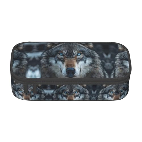 GFXEDSAH Federmäppchen mit blauen Augen, Wolfsdruck, Federmäppchen, Organizer, Oxford-Stoff, Mehrzweck-Federmäppchen, Schwarz , Einheitsgröße, Schlüsseletui von GFXEDSAH