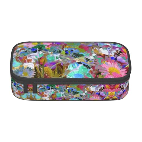 GFXEDSAH Federmäppchen mit buntem Blumendruck, Federmäppchen, Organizer, Oxford-Stoff, Mehrzweck-Federmäppchen, Schwarz , Einheitsgröße, Schlüsseletui von GFXEDSAH