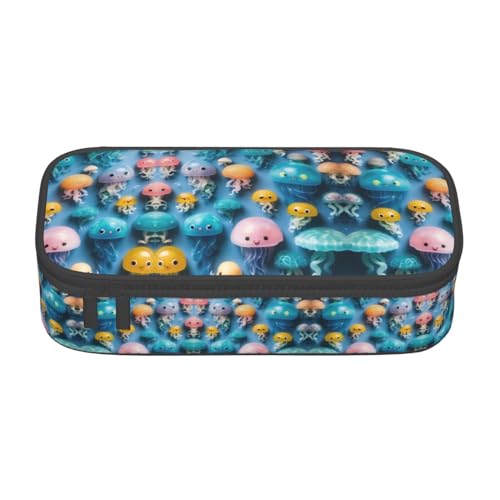 GFXEDSAH Federmäppchen mit buntem Quallen-Druck, Federmäppchen, Organizer, Oxford-Stoff, Mehrzweck-Federmäppchen, Schwarz , Einheitsgröße, Schlüsseletui von GFXEDSAH