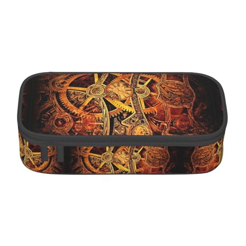 GFXEDSAH Federmäppchen mit coolem Steampunk-Zahnrad-Druck, Federmäppchen, Organizer, Oxford-Stoff, Mehrzweck-Federmäppchen, Schwarz , Einheitsgröße, Schlüsseletui von GFXEDSAH