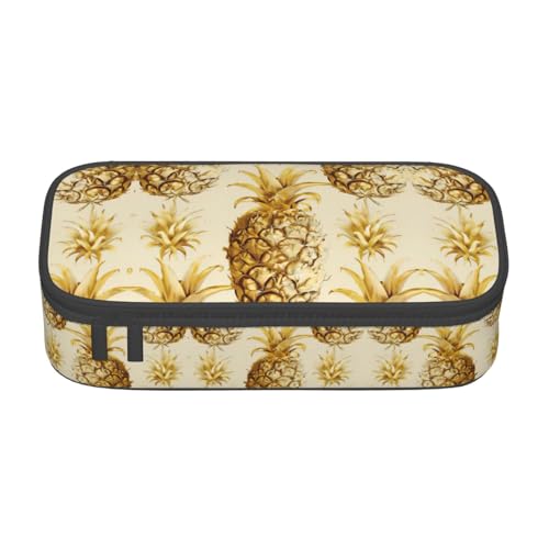 GFXEDSAH Federmäppchen mit goldfarbenem Ananas-Hintergrund, Federmäppchen, Organizer, Oxford-Stoff, Mehrzweck-Federmäppchen, Schwarz , Einheitsgröße, Schlüsseletui von GFXEDSAH