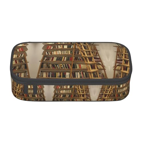 GFXEDSAH Federmäppchen mit lustigem Bücherregal-Kollektions- und Leiteraufdruck, Federmäppchen, Organizer, Oxford-Stoff, Mehrzweck-Federmäppchen, Schwarz , Einheitsgröße, Schlüsseletui von GFXEDSAH