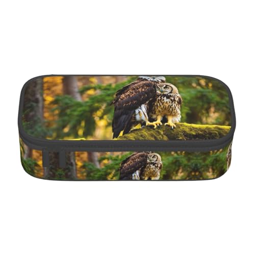 GFXEDSAH Federmäppchen mit niedlichem Cartoon-Eulen-Druck, Federmäppchen, Organizer, Oxford-Stoff, Mehrzweck-Federmäppchen, Schwarz , Einheitsgröße, Schlüsseletui von GFXEDSAH