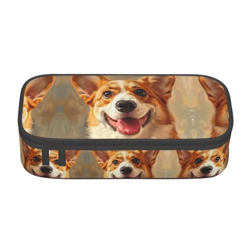 GFXEDSAH Federmäppchen mit niedlichem Corgi-Druck, Federmäppchen, Organizer, Oxford-Stoff, Mehrzweck-Federmäppchen, Schwarz , Einheitsgröße, Schlüsseletui von GFXEDSAH