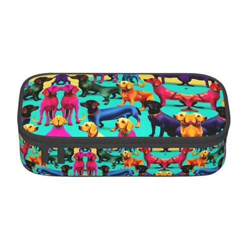 GFXEDSAH Federmäppchen mit niedlichem Dackel-Motiv, stilvoll und funktional, klein, aber geräumig, ideal für Reisen oder den täglichen Gebrauch, Schwarz , Einheitsgröße, Kosmetiktasche von GFXEDSAH