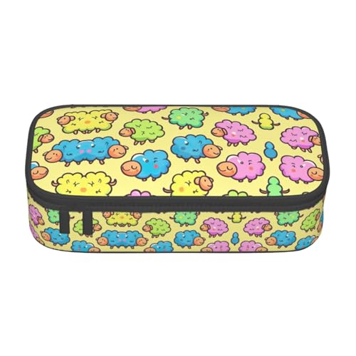 GFXEDSAH Federmäppchen mit niedlichem buntem Schaf, Cartoon-Muster, Federmäppchen, Organizer, Oxford-Stoff, Mehrzweck-Federmäppchen, Schwarz , Einheitsgröße, Schlüsseletui von GFXEDSAH