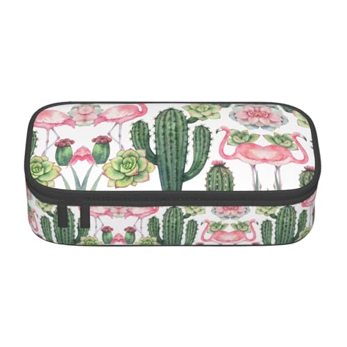 GFXEDSAH Federmäppchen mit rotem Flamingo-Sukkulenten-Druck, Federmäppchen, Organizer, Oxford-Stoff, Mehrzweck-Federmäppchen, Schwarz , Einheitsgröße, Schlüsseletui von GFXEDSAH