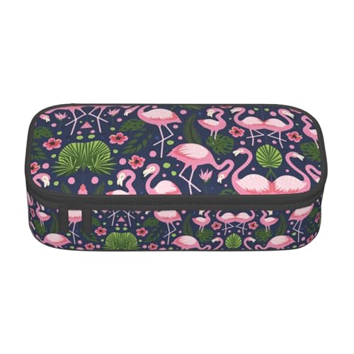 GFXEDSAH Federmäppchen mit rotem Flamingo- und Blätteraufdruck, Federmäppchen, Organizer, Oxford-Stoff, Mehrzweck-Federmäppchen, Schwarz , Einheitsgröße, Schlüsseletui von GFXEDSAH