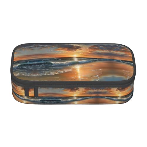 GFXEDSAH Federmäppchen mit schönem Strand-Sonnenuntergang-Druck, Federmäppchen, Organizer, Oxford-Stoff, Mehrzweck-Federmäppchen, Schwarz , Einheitsgröße, Schlüsseletui von GFXEDSAH