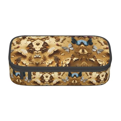 GFXEDSAH Federmappe mit buntem Schmetterlings-Aufdruck, Federmäppchen, Organizer, Oxford-Stoff, Mehrzweck-Federmäppchen, Schwarz , Einheitsgröße, Schlüsseletui von GFXEDSAH