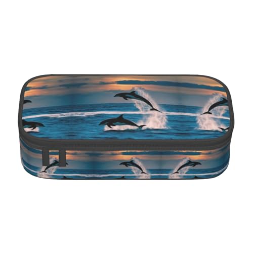 GFXEDSAH Lustiges Federmäppchen mit Delfin-Druck, Federmäppchen, Organizer, Oxford-Stoff, Mehrzweck-Federmäppchen, Schwarz , Einheitsgröße, Schlüsseletui von GFXEDSAH