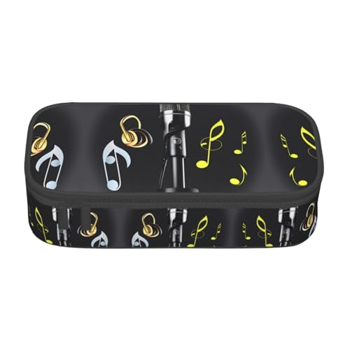 GFXEDSAH Mikrofon mit Musiknoten-Druck, stilvolle und funktionale Bleistifttasche, klein, aber geräumig, ideal für Reisen oder den täglichen Gebrauch, Schwarz , Einheitsgröße, Kosmetiktasche von GFXEDSAH