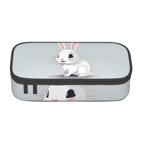 GFXEDSAH Niedliches weißes Kaninchen-Motiv, stilvolle und funktionale Bleistifttasche, klein, aber geräumig, ideal für Reisen oder den täglichen Gebrauch, Schwarz , Einheitsgröße, Kosmetiktasche von GFXEDSAH