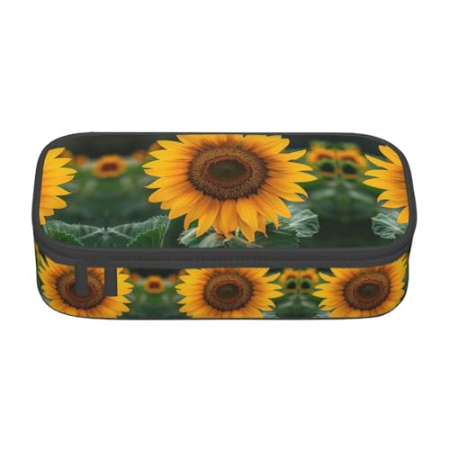 GFXEDSAH Schönes Federmäppchen mit Sonnenblumen-Druck, Federmäppchen, Organizer, Oxford-Stoff, Mehrzweck-Federmäppchen, Schwarz , Einheitsgröße, Schlüsseletui von GFXEDSAH