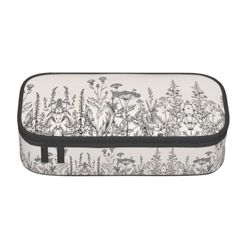GFXEDSAH Stilvolle und funktionale Bleistifttasche mit Blumenkräutern, botanischer Gravur, klein, aber geräumig, ideal für Reisen oder den täglichen Gebrauch, Schwarz , Einheitsgröße, Kosmetiktasche von GFXEDSAH