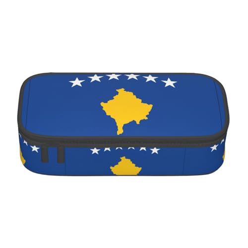 GFXEDSAH Stilvolle und funktionale Bleistifttasche mit Flagge des Kosovo, klein, aber geräumig, ideal für Reisen oder den täglichen Gebrauch, Schwarz , Einheitsgröße, Kosmetiktasche von GFXEDSAH