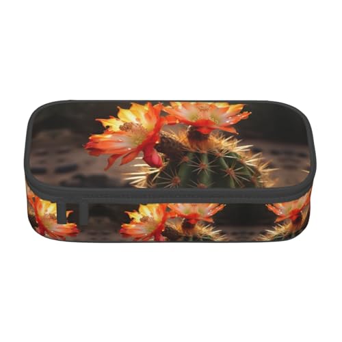 GFXEDSAH Stilvolle und funktionale Bleistifttasche mit Kaktusblumen-Druck, klein, aber geräumig, ideal für Reisen oder den täglichen Gebrauch, Schwarz , Einheitsgröße, Kosmetiktasche von GFXEDSAH