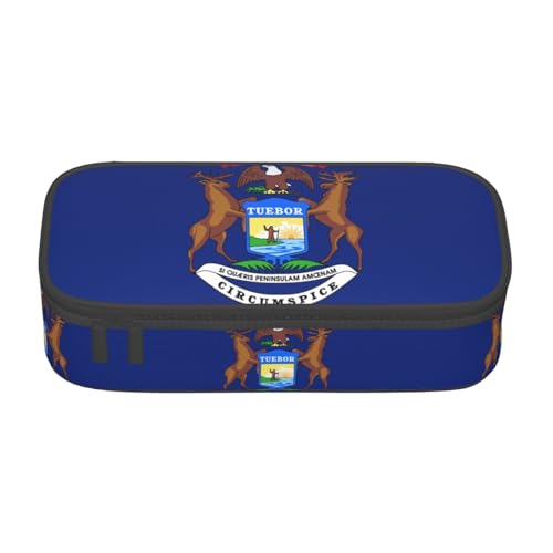 GFXEDSAH Stilvolle und funktionale Bleistifttasche mit Michigan-Flagge, klein, aber geräumig, ideal für Reisen oder den täglichen Gebrauch, Schwarz , Einheitsgröße, Kosmetiktasche von GFXEDSAH