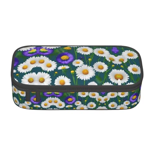 GFXEDSAH Stilvolle und funktionale Bleistifttasche mit Wildblumen und Gänseblümchen, klein, aber geräumig, ideal für Reisen oder den täglichen Gebrauch, Schwarz , Einheitsgröße, Kosmetiktasche von GFXEDSAH
