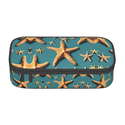 GFXEDSAH Stilvolle und funktionale Federmäppchen mit Strand-Seestern-Druck, klein, aber geräumig, ideal für Reisen oder den täglichen Gebrauch, Schwarz , Einheitsgröße, Kosmetiktasche von GFXEDSAH