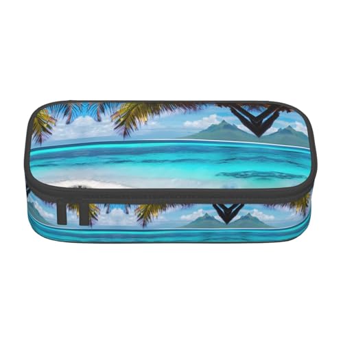 GFXEDSAH Stilvolle und funktionale Federmäppchen mit Tahiti-Strand-Aufdruck, klein, aber geräumig, ideal für Reisen oder den täglichen Gebrauch, Schwarz , Einheitsgröße, Kosmetiktasche von GFXEDSAH