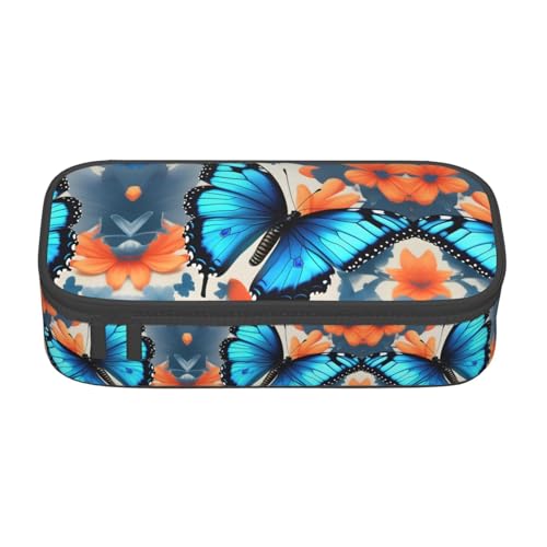 GFXEDSAH Stilvolle und funktionale Federmäppchen mit blauem Schmetterlings-Aufdruck, klein, aber geräumig, ideal für Reisen oder den täglichen Gebrauch, Schwarz , Einheitsgröße, Kosmetiktasche von GFXEDSAH