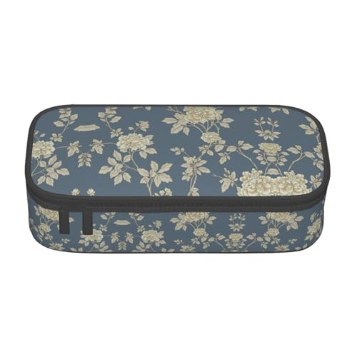 GFXEDSAH Stilvolle und funktionale Federmäppchen mit blauem und gelbem Blumendruck, klein, aber geräumig, ideal für Reisen oder den täglichen Gebrauch, Schwarz , Einheitsgröße, Kosmetiktasche von GFXEDSAH