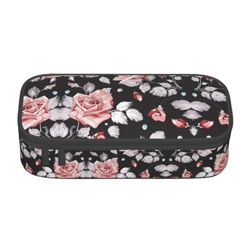GFXEDSAH Stilvolle und funktionale Federmäppchen mit rotem Blumendruck, klein, aber geräumig, ideal für Reisen oder den täglichen Gebrauch, Schwarz , Einheitsgröße, Kosmetiktasche von GFXEDSAH