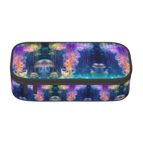 GFXEDSAH Stilvolle und funktionale Federtasche mit Quallen-Ozeanmuster, klein, aber geräumig, ideal für Reisen oder den täglichen Gebrauch, Schwarz , Einheitsgröße, Kosmetiktasche von GFXEDSAH