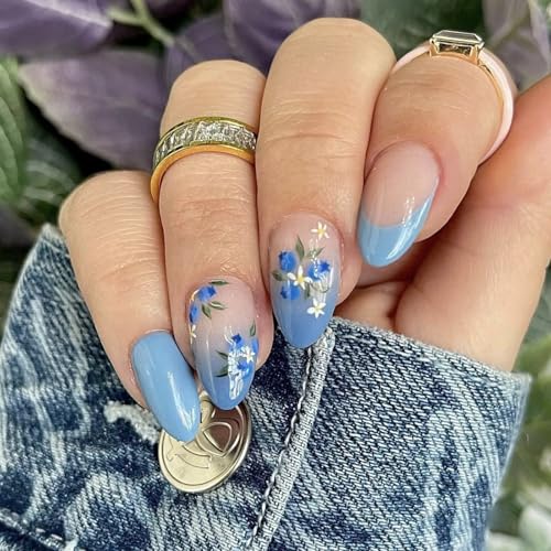 GGAUBAIFI 24 Stück mittelblaue Press-On-Nägel, quadratische Klebenägel, kurze Kunstnägel, Blumen-Design, Acrylnägel, Klebenägel, Kunstnägel für Frauen, Nagel-Set GGAUBAIFI 24 Stück mittelblaue Press-On-Nägel, quadratische Klebenägel, kurze Kunstnägel, Blumen-Design, Acrylnägel, Klebenägel, Kunstnägel für Frauen, Nagel-Set von GGAUBAIFI
